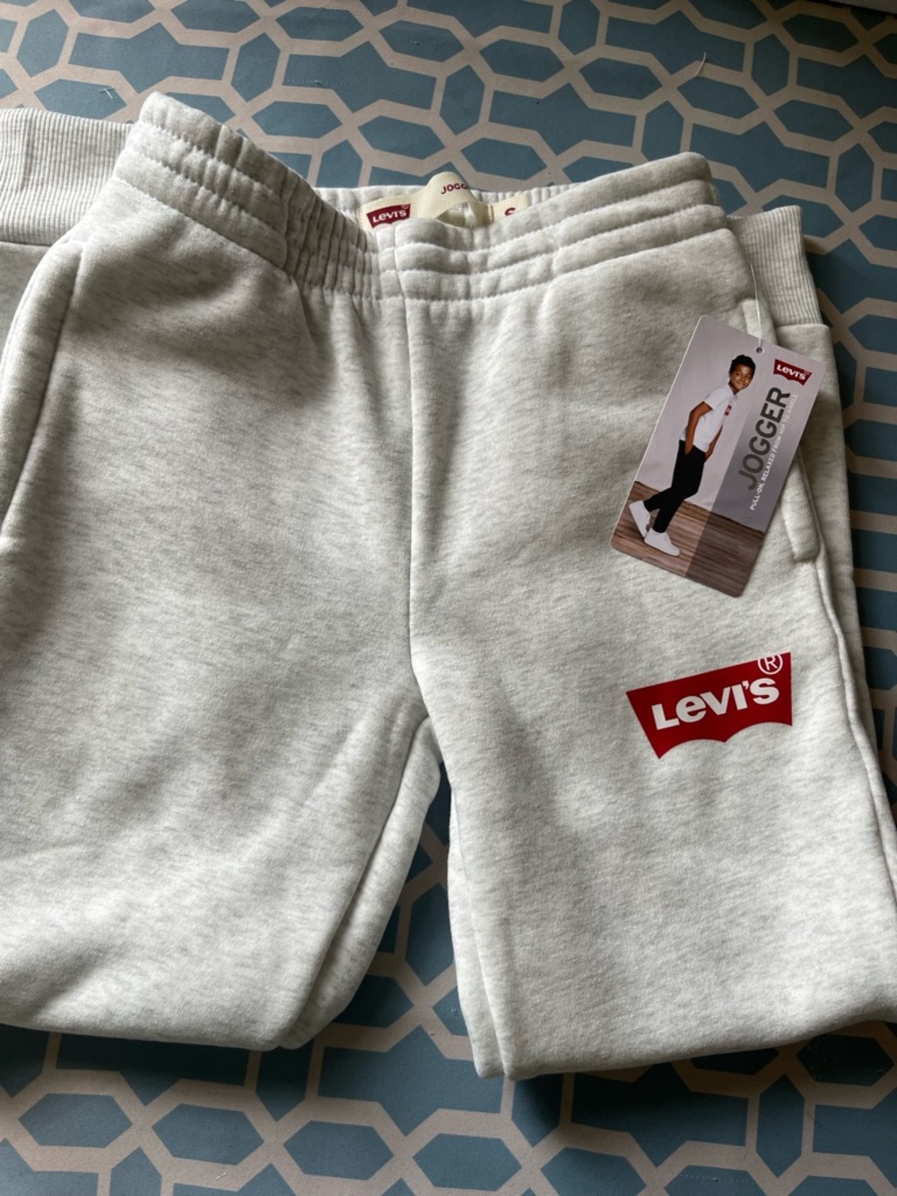 Levi's Kids Heather Light Gray Jogger Sweatpants with Red Logo